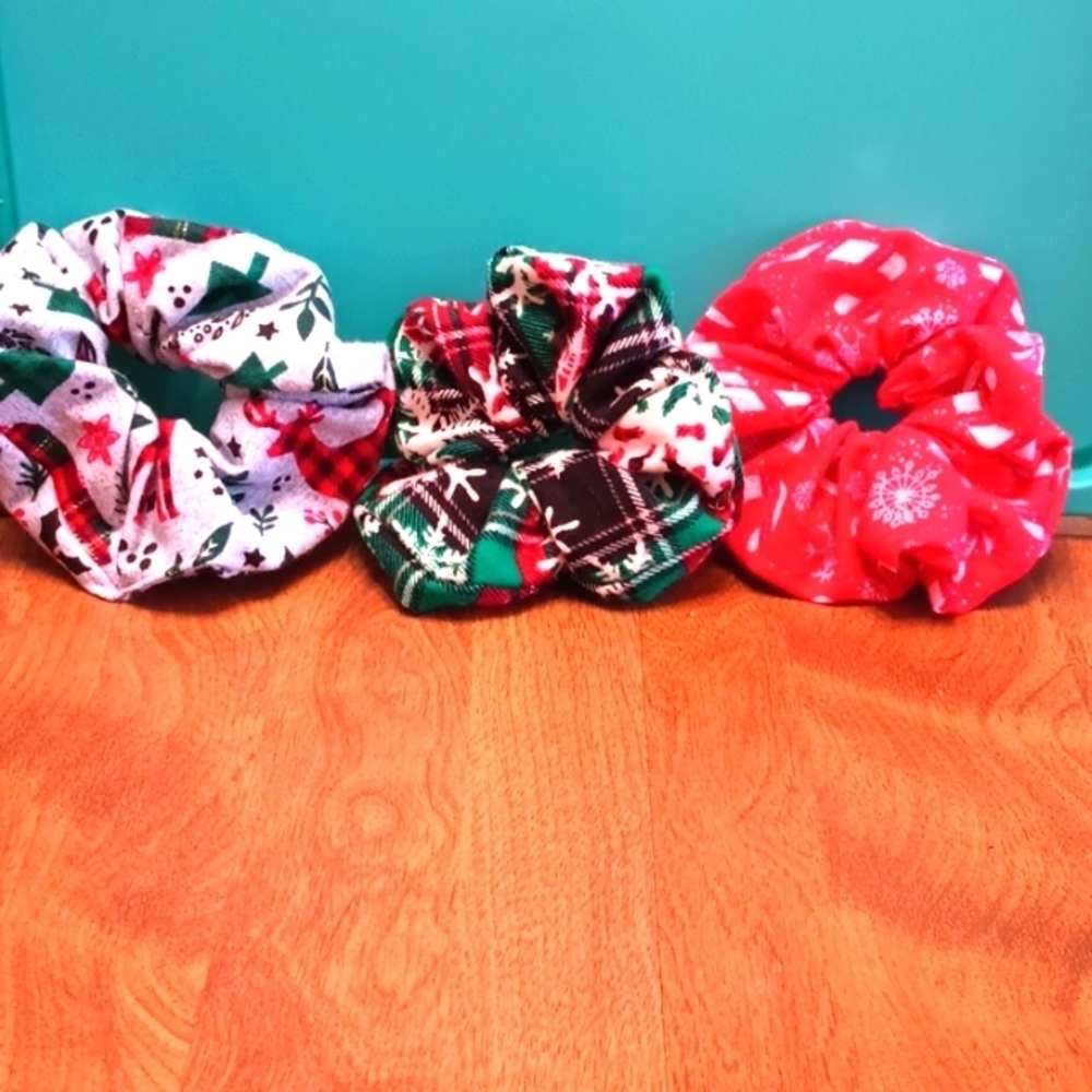 Hair Scrunchies, 3 pack Holiday Patterns, Hand Crafted NWOT